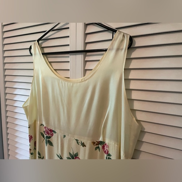 Vintage Maxi Satin Floral Dress Empire Waist Size XL Light Yellow Pink Green - Picture 3 of 15